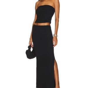 NWOT LNA Steph Ribbed Black Maxi Skirt with Side Slits